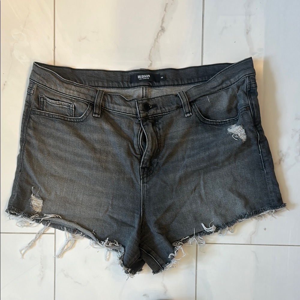 Hudson Jeans Gray Jean Shorts Distressed Frayed Hem